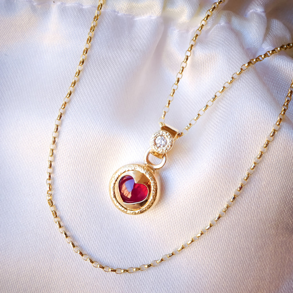 Mon Chou Ruby Heart Love Diamond Pendants Necklace in solid 9ct / 18ct Gold - Bijoux de Chagall