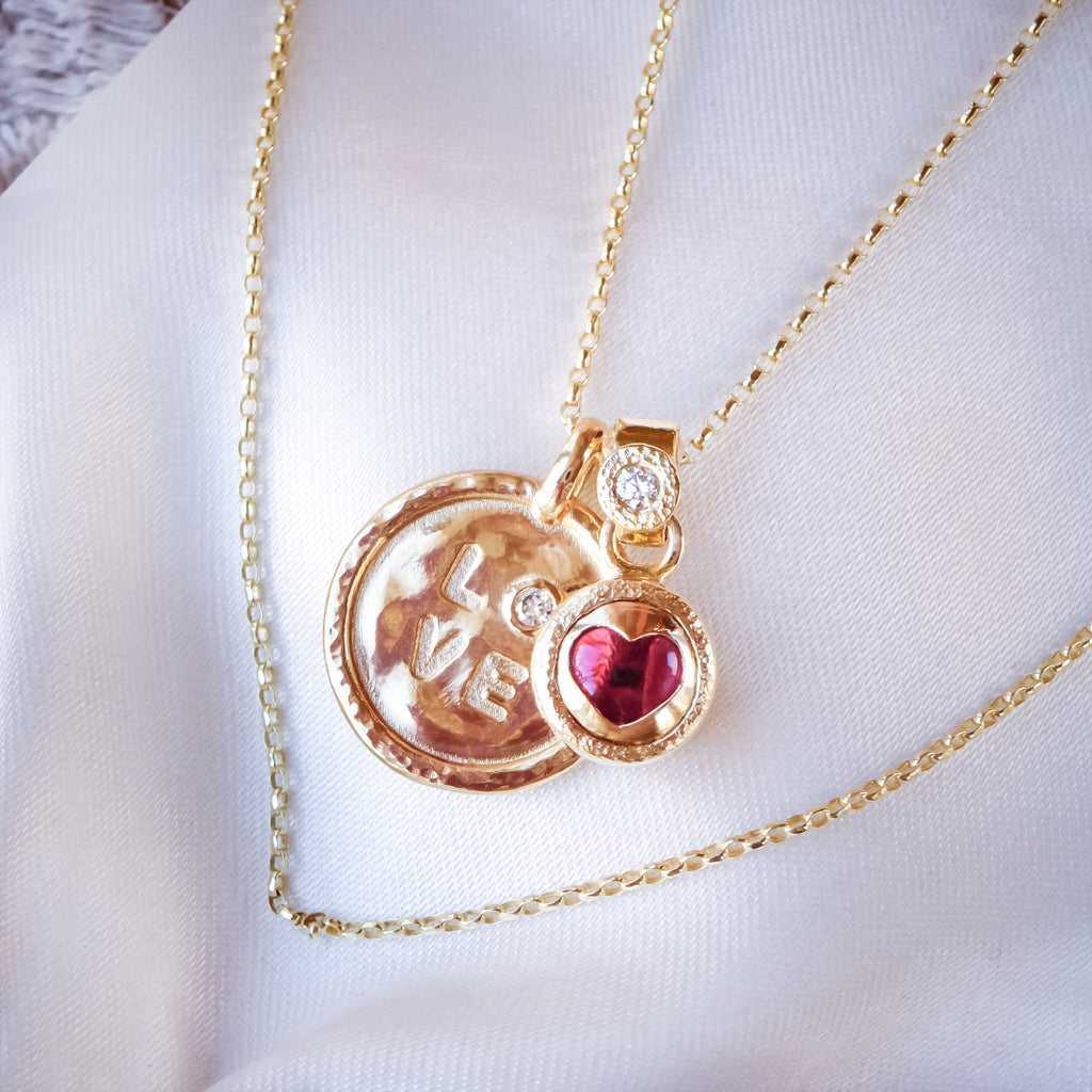 Mon Chou Ruby Heart Diamond Pendant Necklace in solid 9ct Gold - Bijoux de Chagall