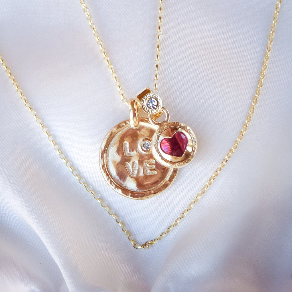 Mon Chou Ruby Heart Love Diamond Pendants Necklace in solid 9ct / 18ct Gold - Bijoux de Chagall