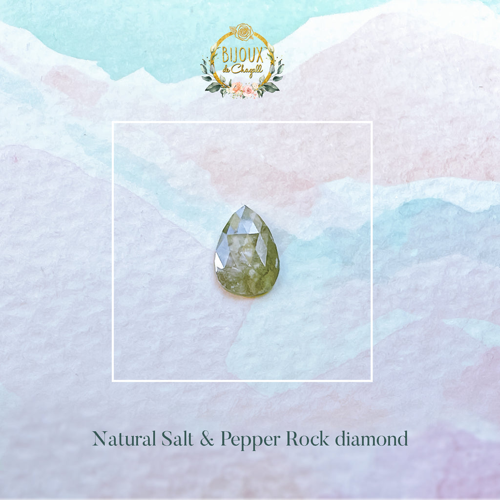 Art Deco Pear Salt & Pepper Rock Diamond Halo Engagement ring in 9ct / 18ct Gold - Bijoux de Chagall