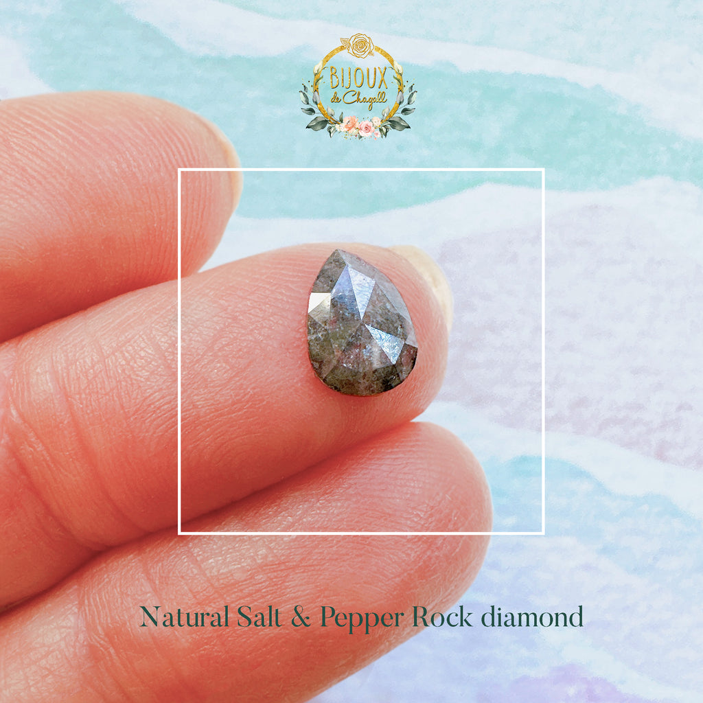 Pear Salt & Pepper Rock Diamond Engagement ring in 9ct/ 18ct Gold - Bijoux de Chagall