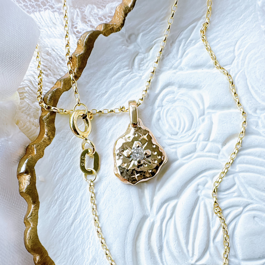 Stargazer Molten Gold Diamond Pendant Necklace in 9ct / 18ct Gold. - Bijoux de Chagall