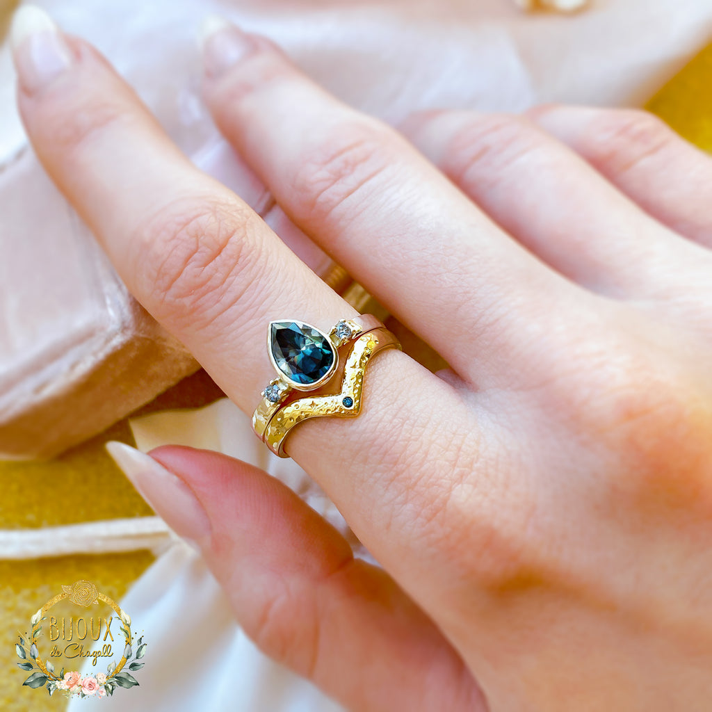 Stargazer Pear Moissanite Diamond Engagement Wishbone ring set in 9ct / 18ct Gold - Bijoux de Chagall