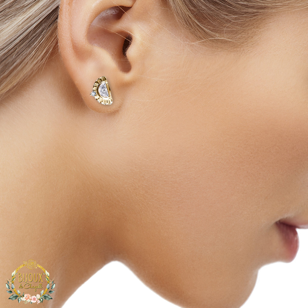 Extraordinary Sunburst Moon Diamond Stud Earrings in 9ct / 18ct Gold - Bijoux de Chagall