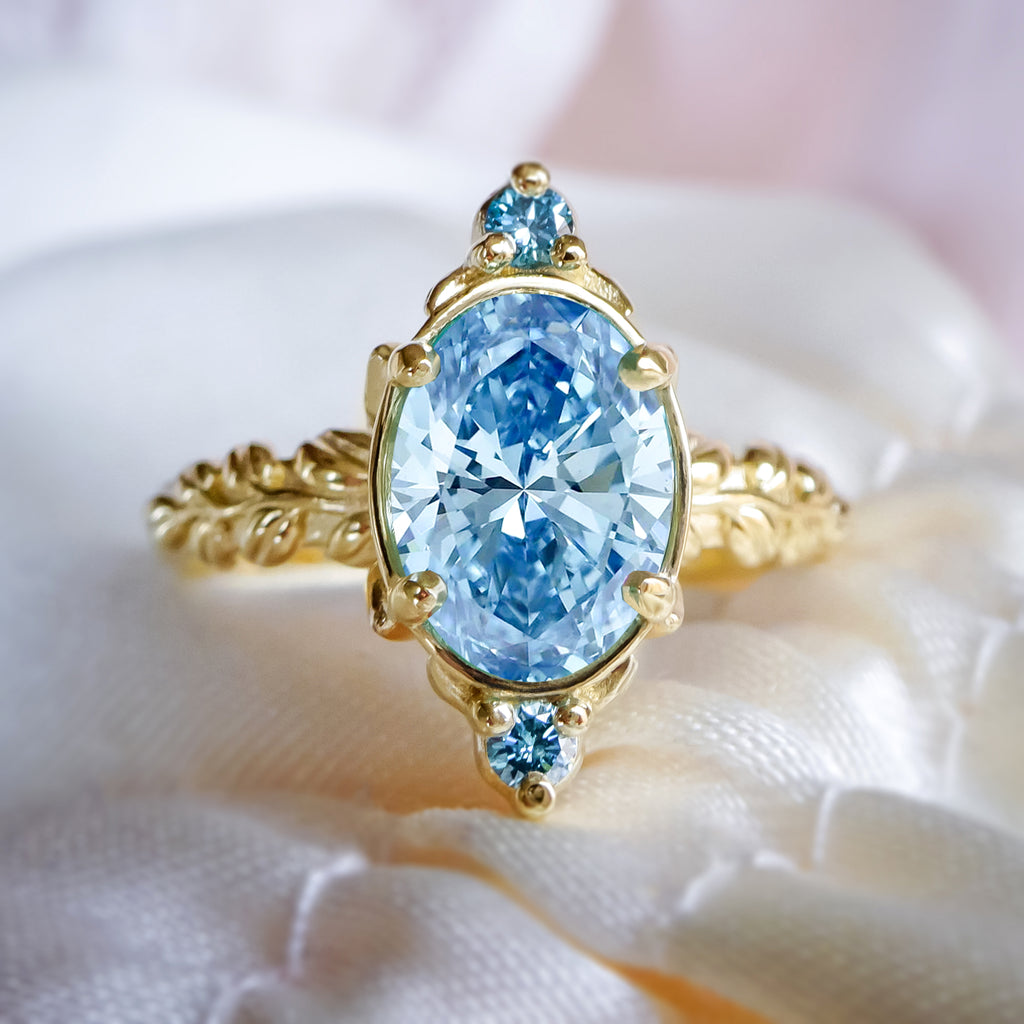 Marquise Vintage Style Aqua Blue Diamond Engagement Ring in solid 9ct/ 14ct/ 18ct gold - Bijoux de Chagall