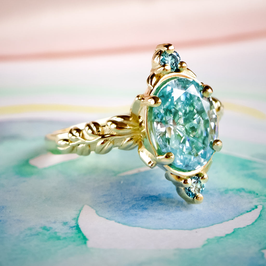 Marquise Vintage Style Aqua Diamond Engagement Ring - Bijoux de Chagall