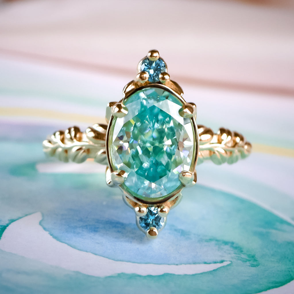 Marquise Vintage Style Aqua Blue Diamond Engagement Ring in solid 9ct/ 14ct/ 18ct gold - Bijoux de Chagall