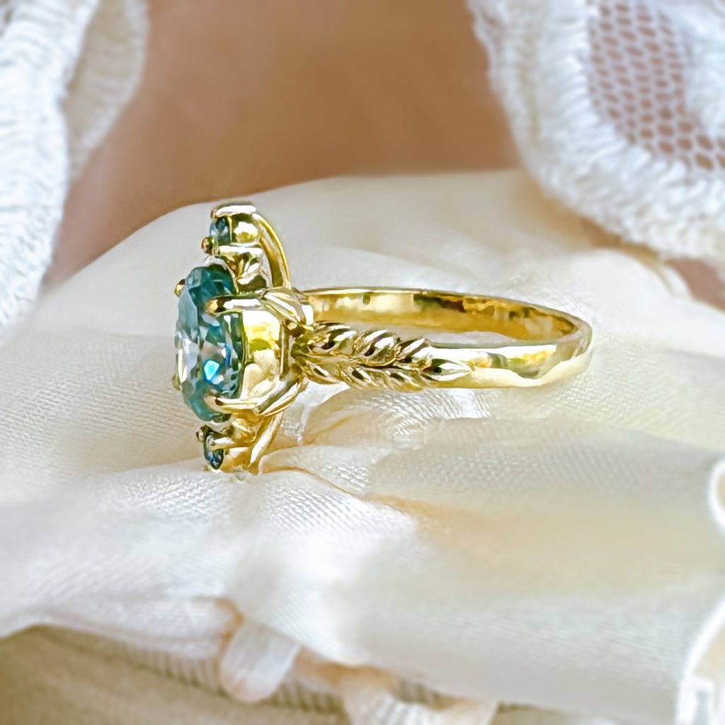 Marquise Vintage Style Aqua Blue Diamond Engagement Ring in solid 9ct/ 14ct/ 18ct gold - Bijoux de Chagall