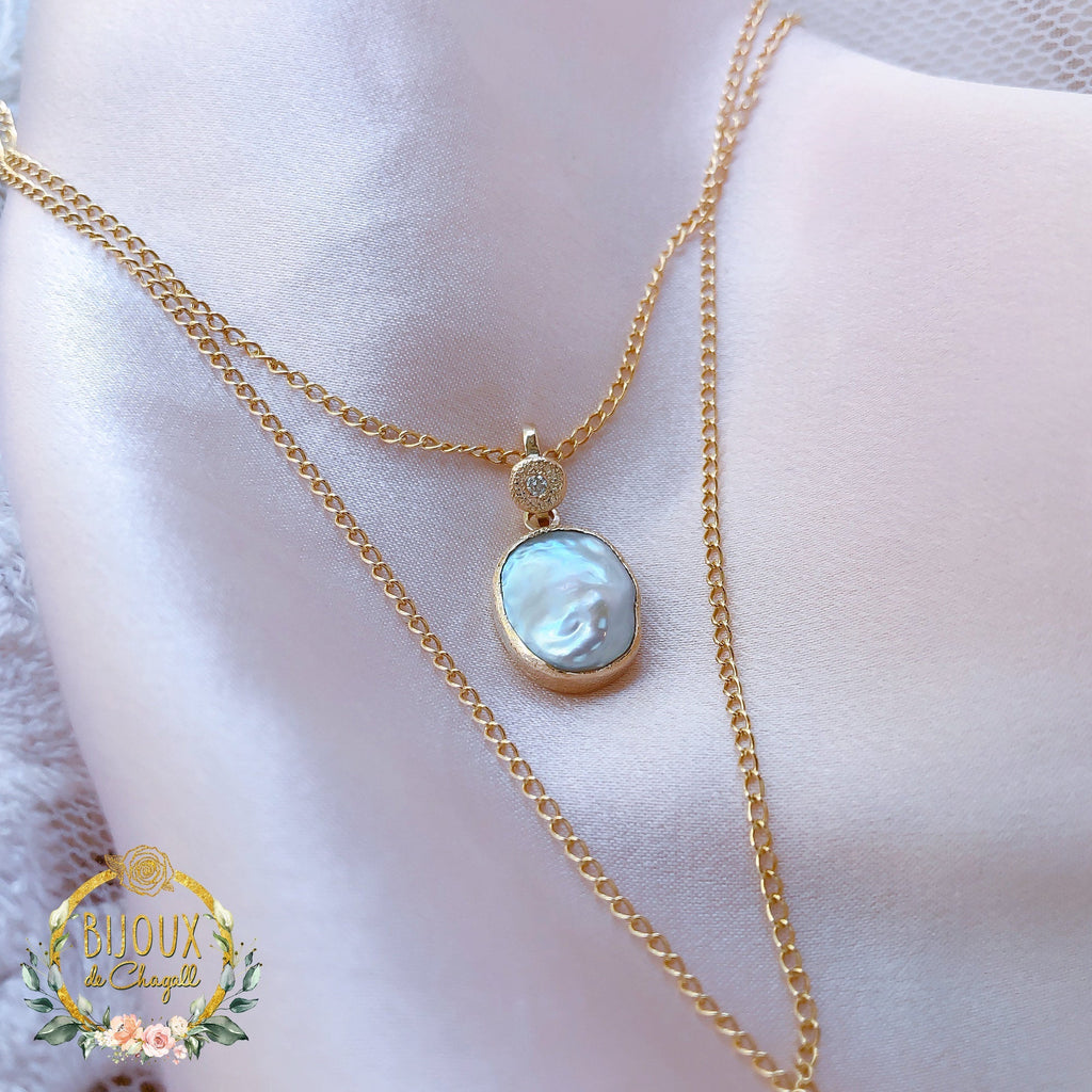 CUSTOM: Stardust Organic Keshi Pearl Pendant Necklace in 925 Sterling Silver - Bijoux de Chagall