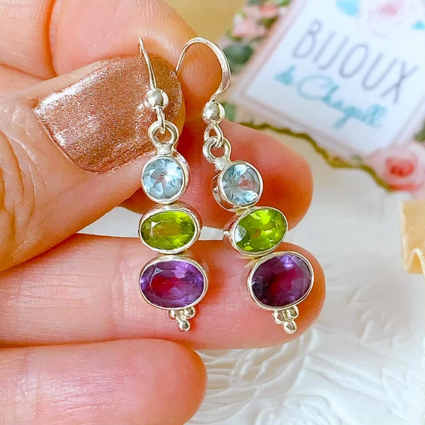 Gorgeous Amethyst Peridot Topaz Drop Silver Earrings – Bijoux de Chagall