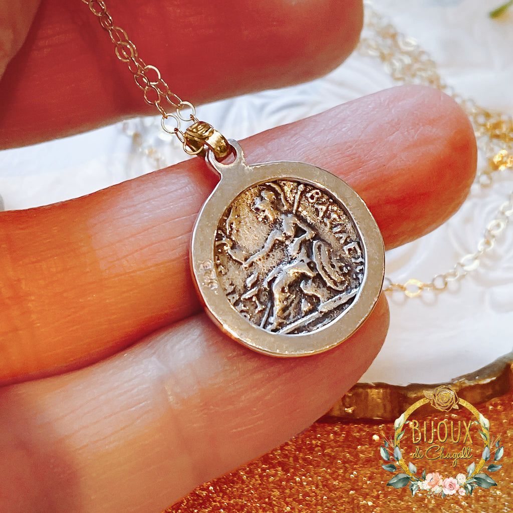 Alexander The Great Ancient Coin Pendant Necklace in 9ct / 18ct Gold and Silver - Bijoux de Chagall