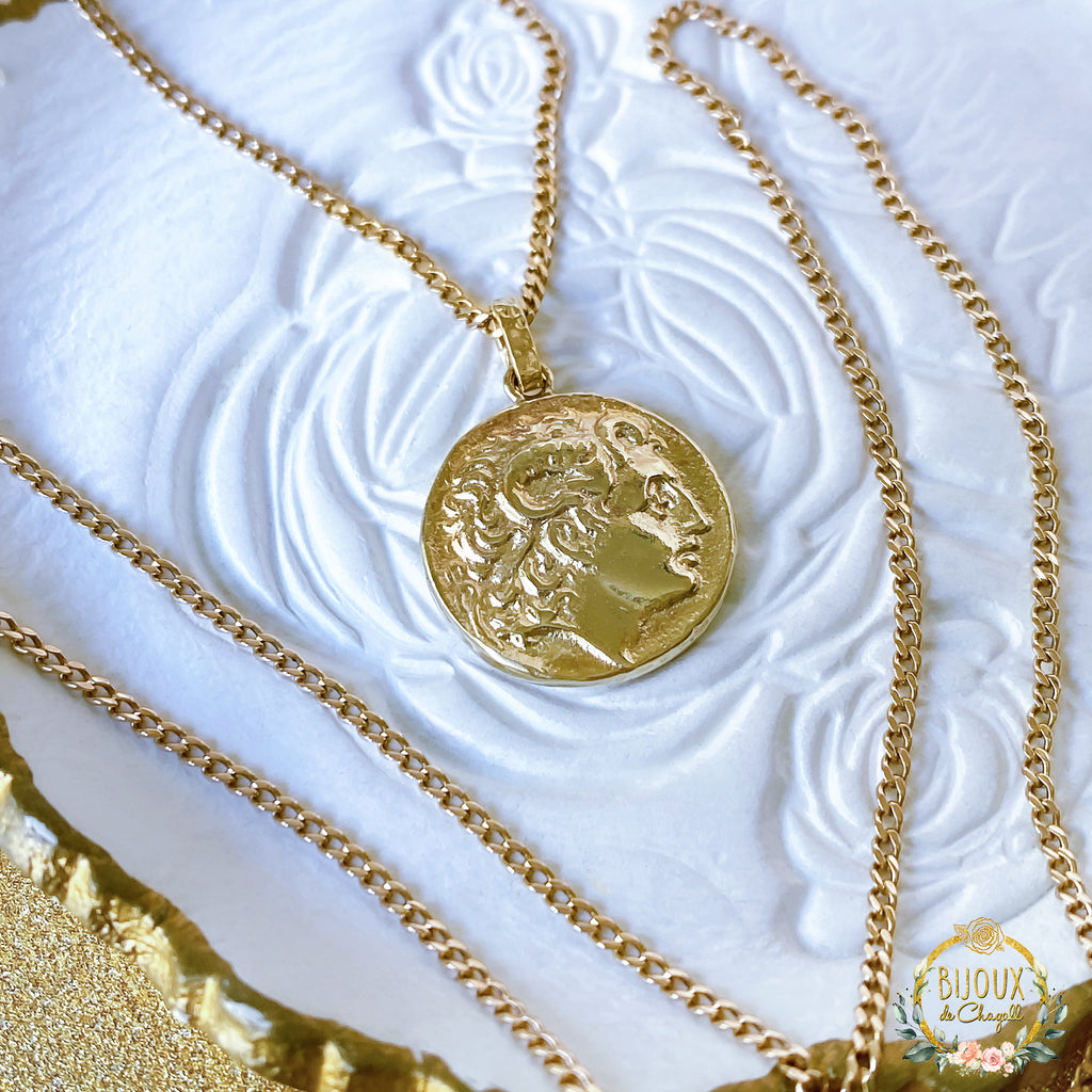 Alexander The Great solid Gold Coin pendant necklace in 9ct / 14ct / 18ct Gold - Bijoux de Chagall