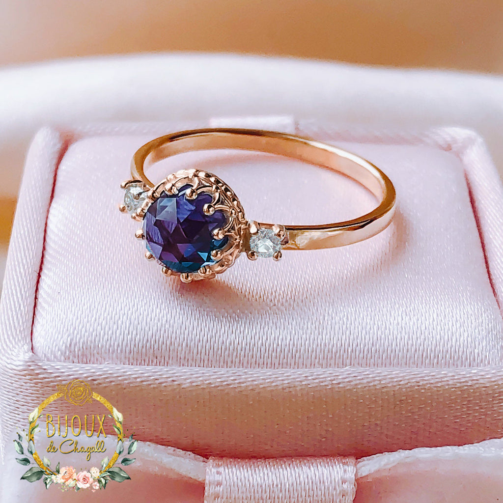 Romantic Alexandrite Diamond Engagement ring in 9ct / 18ct Gold or Silver - Bijoux de Chagall