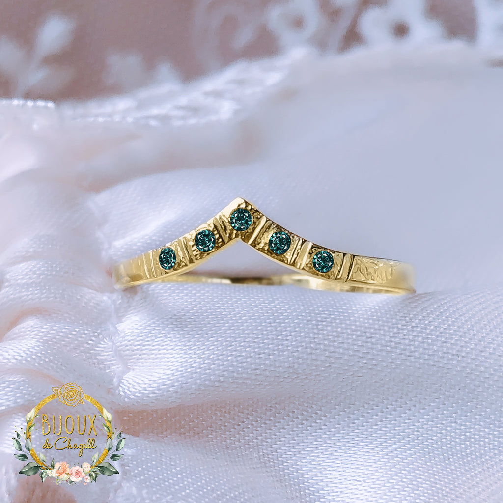 Wishbone Teal Blue Diamond Wedding ring in 9ct / 18ct Gold. - Bijoux de Chagall
