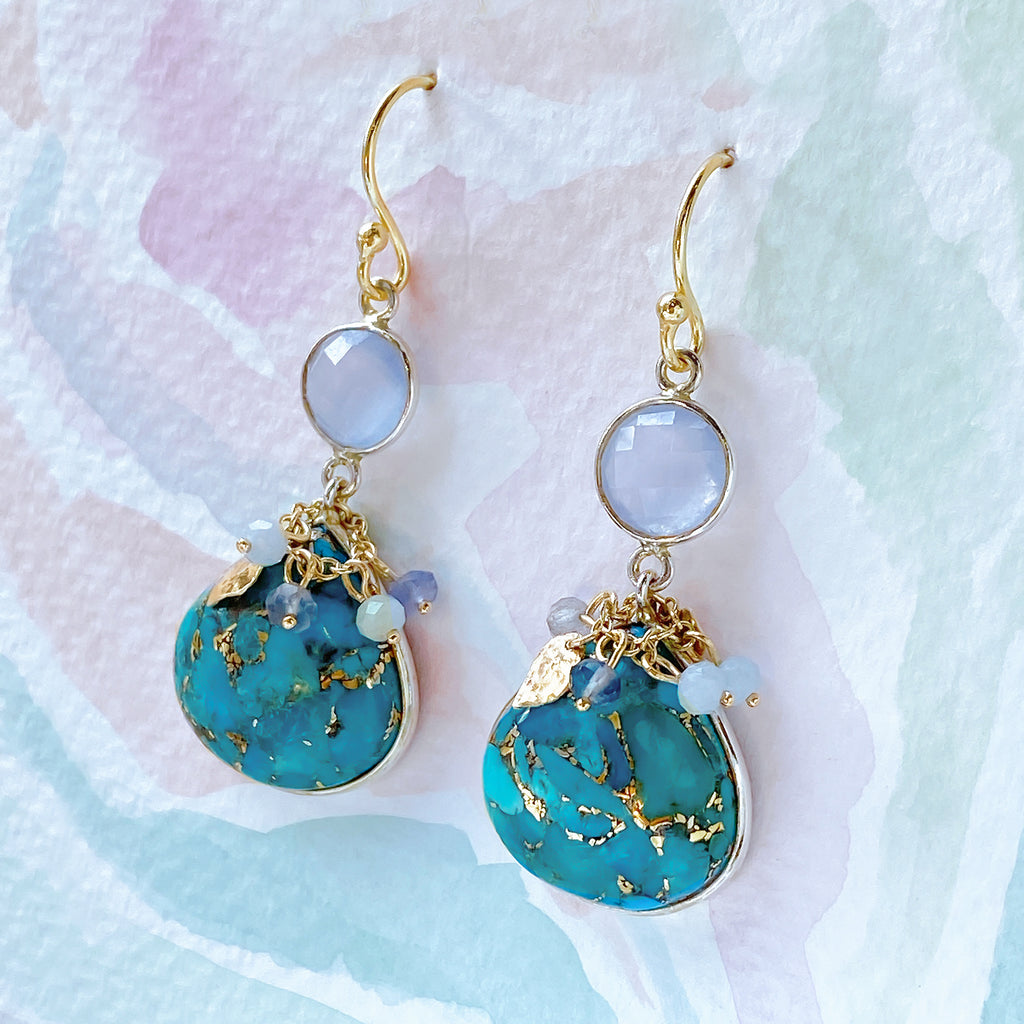Copper Matrix Turquoise Drop Earrings in 9ct Gold and 925 Silver - Bijoux de Chagall