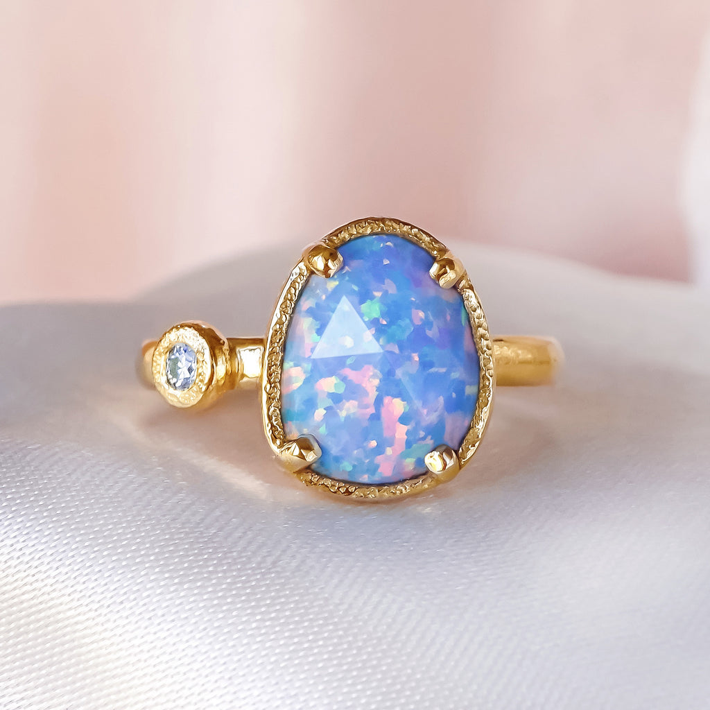 Dreamy Blue Opal Diamond Unique Engagement ring in 9ct / 18ct Gold - Bijoux de Chagall