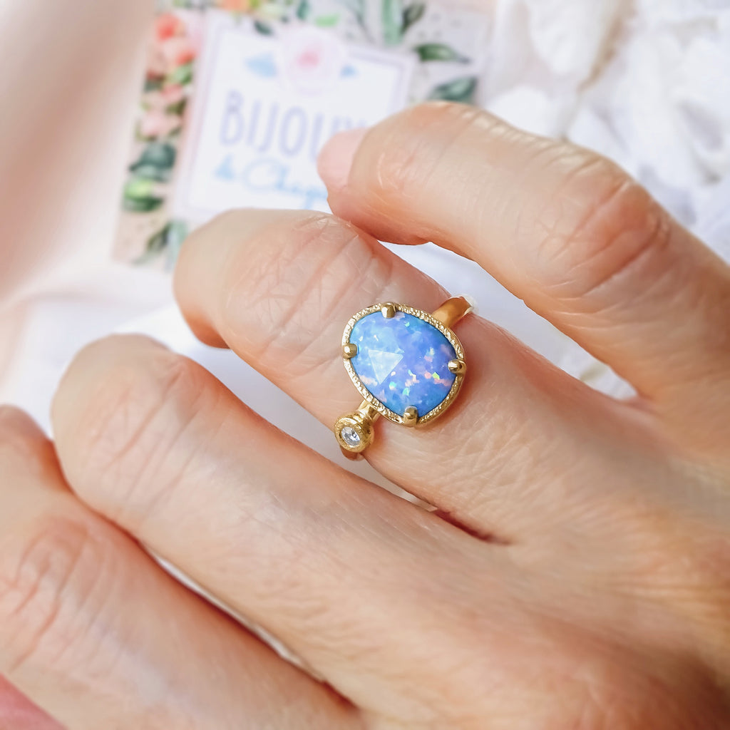 Dreamy Blue Opal Diamond Unique Engagement ring in 9ct / 18ct Gold - Bijoux de Chagall