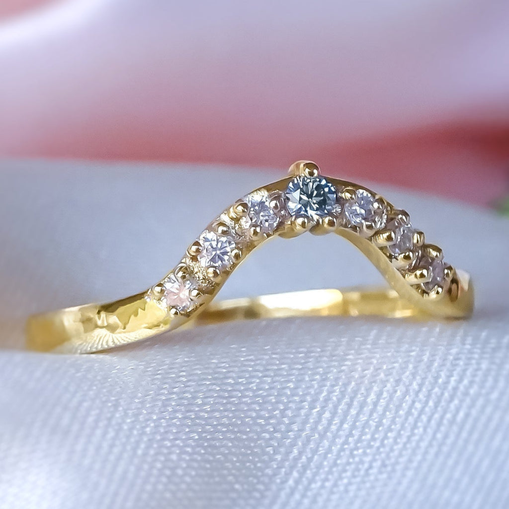 Ice Blue and White Diamond Contour Curved Wedding ring band in 9ct Gold - Bijoux de Chagall