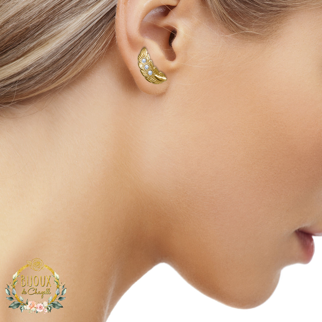 Gold Leaf Diamond Stud Earrings in 9ct / 18ct Gold - Bijoux de Chagall