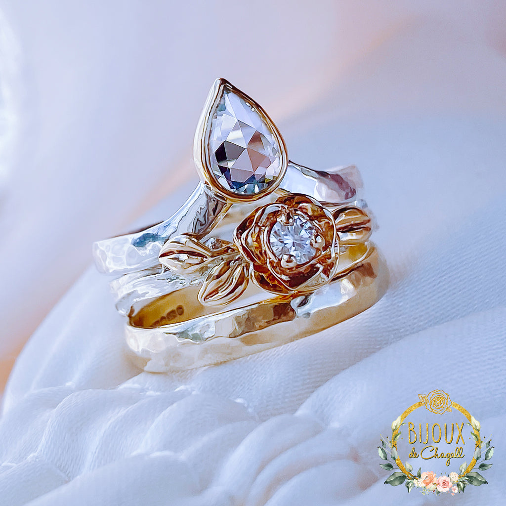 Aurelia Rose Flower Diamond Unique Engagement ring in 9ct Gold - Bijoux de Chagall