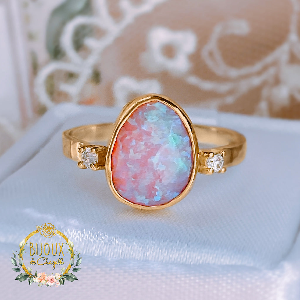 Dreamy Colours Opal Diamond Engagement Ring in 18ct Gold - Bijoux de Chagall