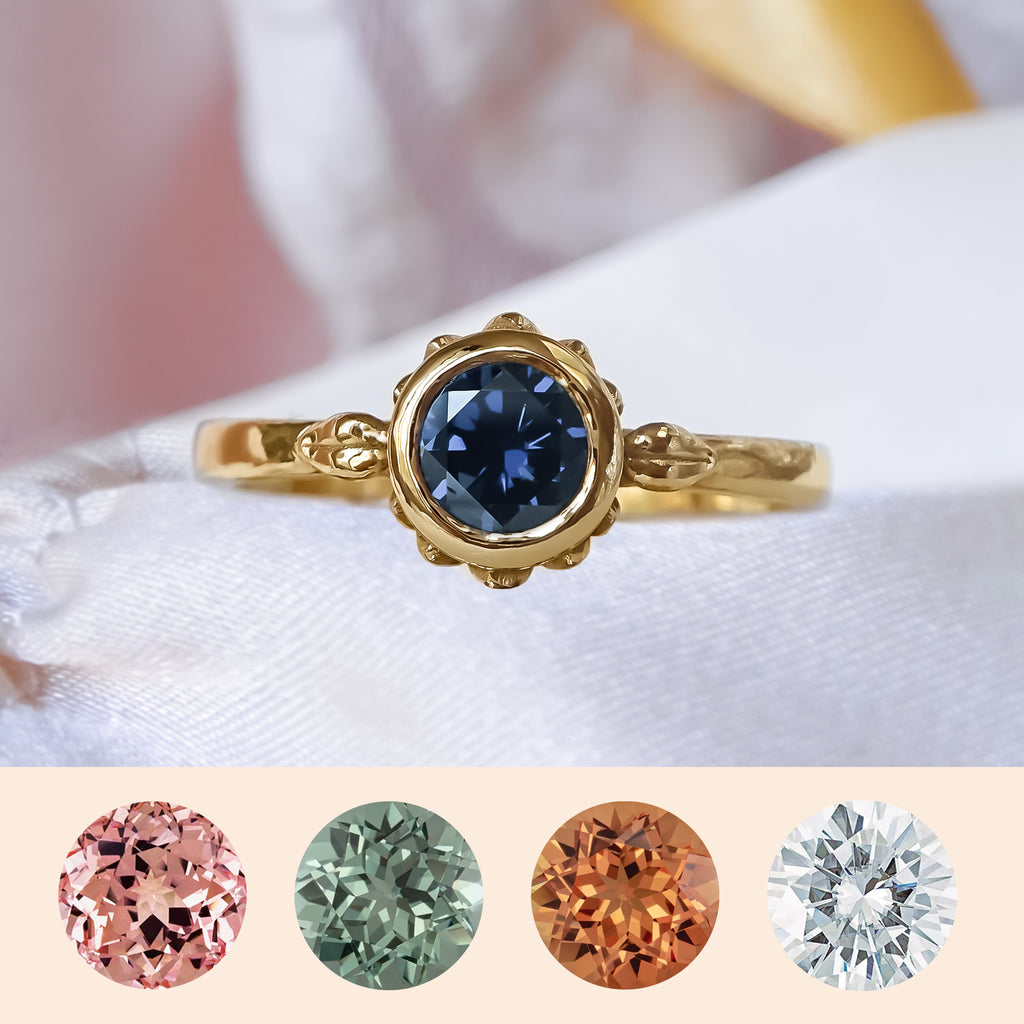 Fancy Sapphire Diamond Engagement Bridal ring set in 9ct / 18ct Gold - Bijoux de Chagall