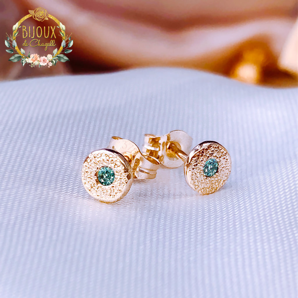 Stardust Teal or White Diamond Stud Earrings in 9ct / 18ct Gold - Bijoux de Chagall