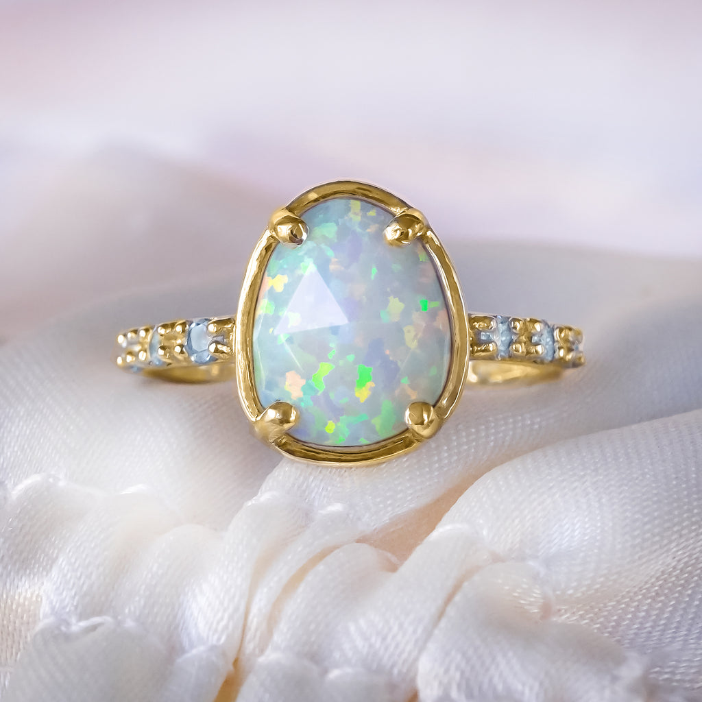 Beautiful White Opal Diamond Unique Engagement ring in 9ct / 18ct Gold. - Bijoux de Chagall