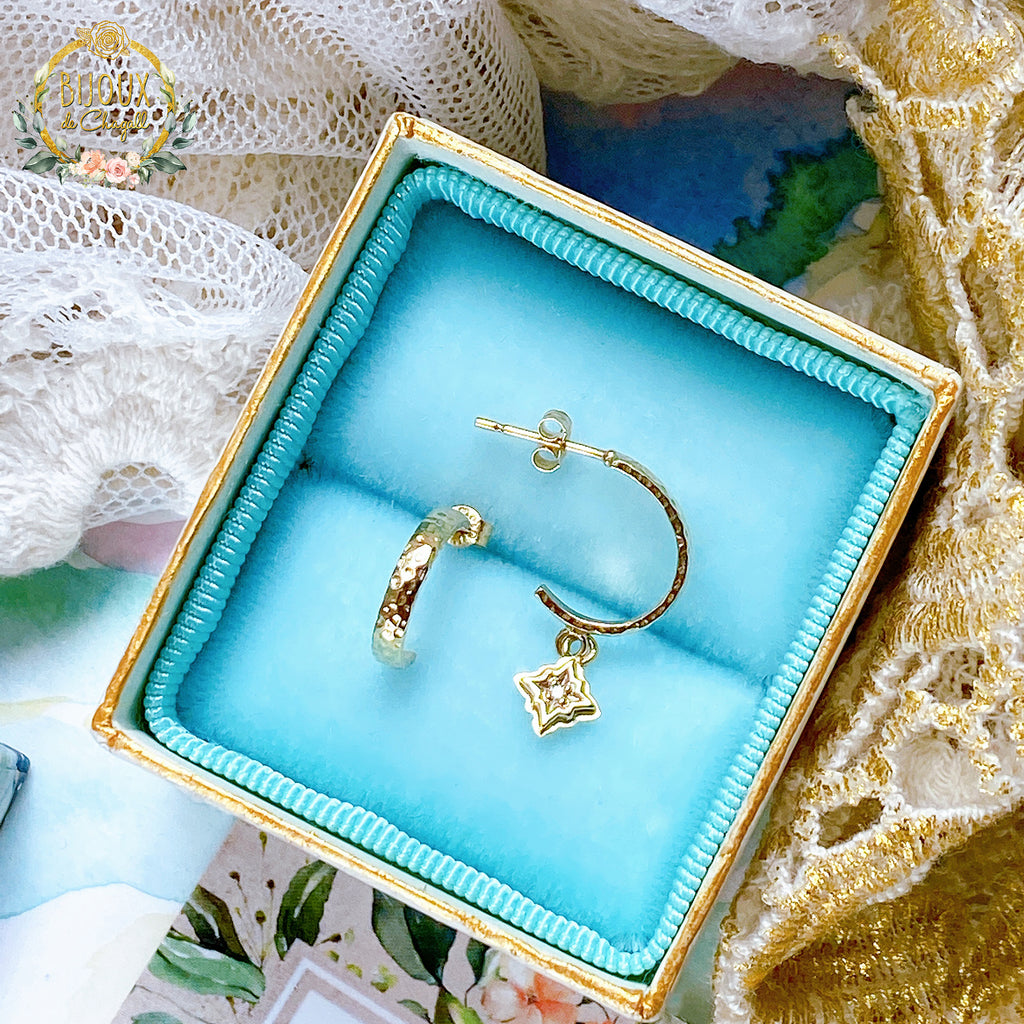 Wishing Star Asymmetric Hoop Diamond Stud Earrings in 9ct Gold - Bijoux de Chagall