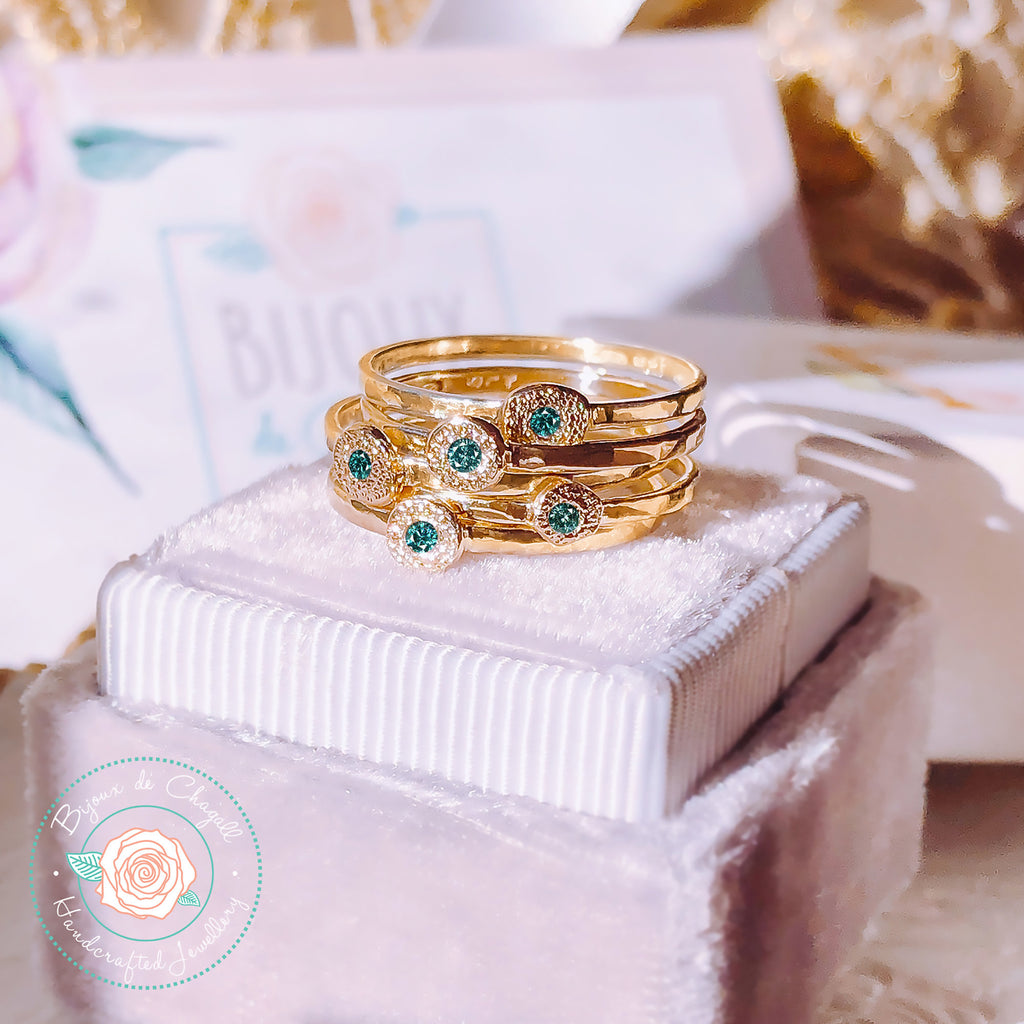 Stardust Teal Diamond Minimal Stackable Rings in 9ct / 18ct Gold - Bijoux de Chagall