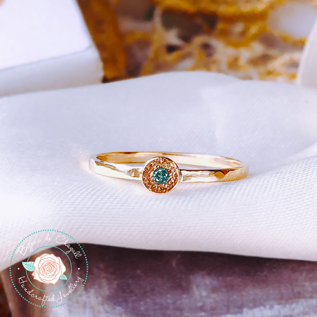Stardust Teal Diamond Minimal Stackable Rings in 9ct / 18ct Gold - Bijoux de Chagall
