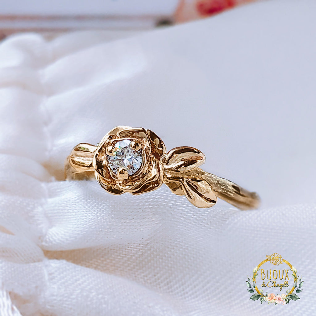 Aurelia Rose Flower Diamond Engagement ring in 9ct Gold - Bijoux de Chagall